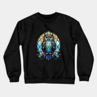 Owl Bird Animal Portrait Stained Glass Wildlife Outdoors Adventure Crewneck Sweatshirt